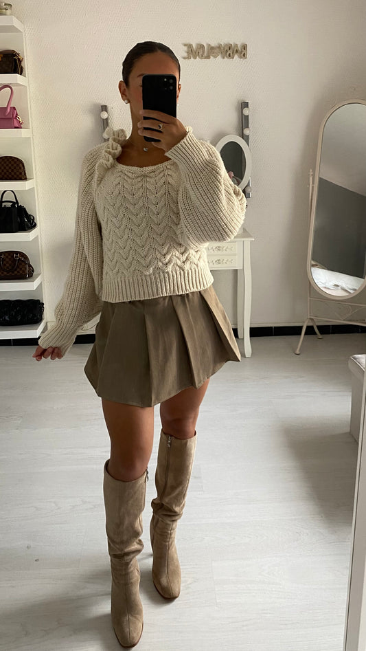 Jupe short plissée beige